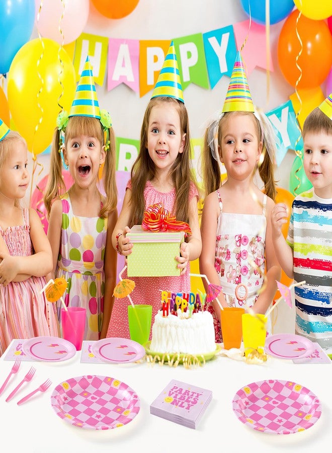 VZZNN 160Pcs Preppy Smile Face Party Tableware Set Pastel Paper Plates Napkins Preppy Smile Face Dinnerware for Birthday Party Baby Shower Decoration Serve 40 Guest - Image 5